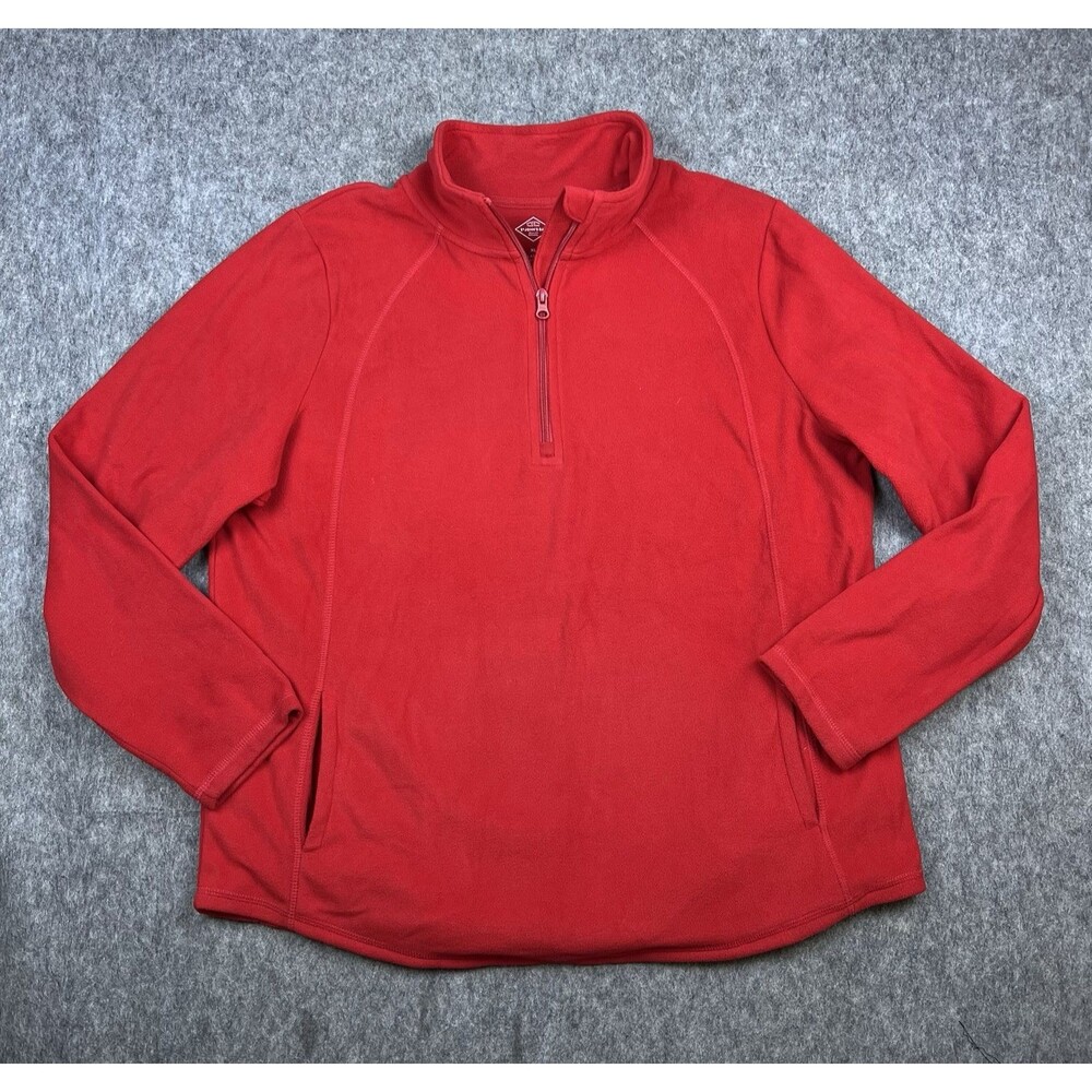 St John's Bay Men's Classic Quarter Zip Fleece Sweater Red Long Sleeve Size XL